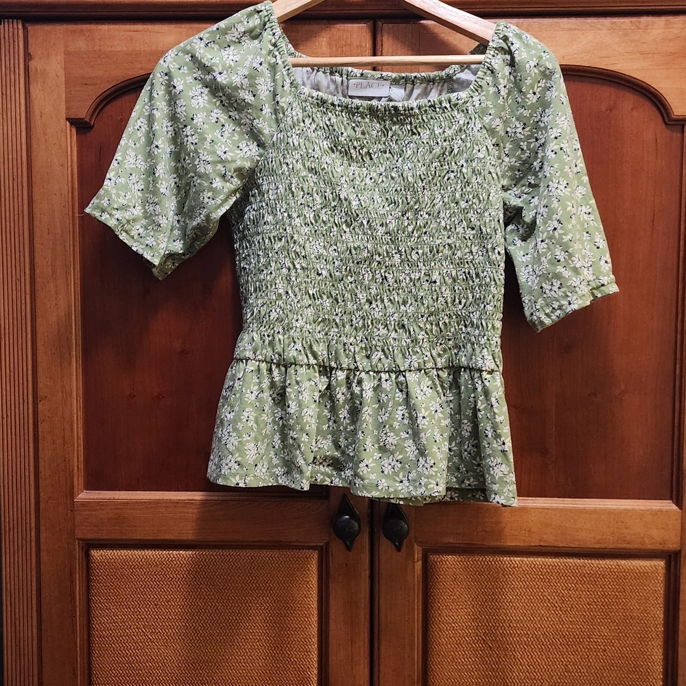 Place Olive Floral Smocked Top